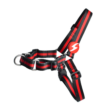 Dashi Stripes Red & Black Front Harness - no-pull Norwegian harness for dogs, red and black stripes