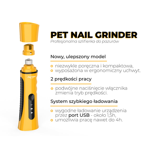 Shernbao Pet Nail Grinder Yellow - Electric Dog Nail Grinder, Two-Speed - Yellow