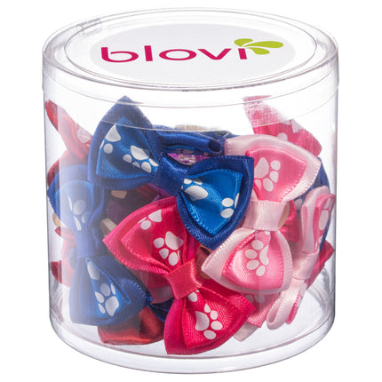 Blovi Bows Paws Double 25pcs - colorful, double bows with paw prints, on elastic, for dogs