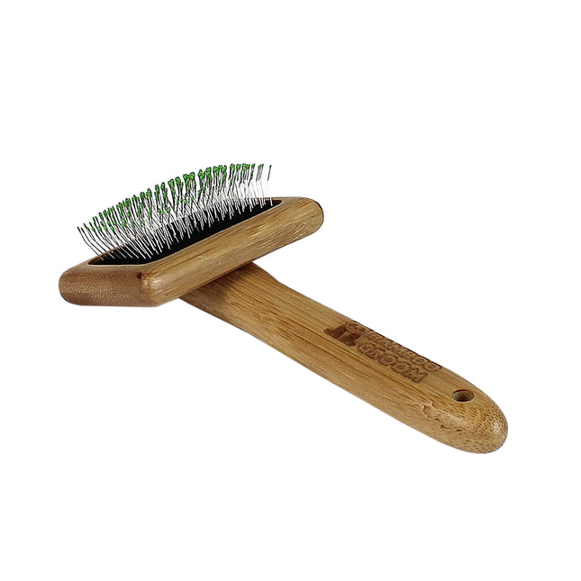 Bamboo Groom Soft Slicker Brush Small - bamboo slicker brush with safe pins, for small dogs and cats