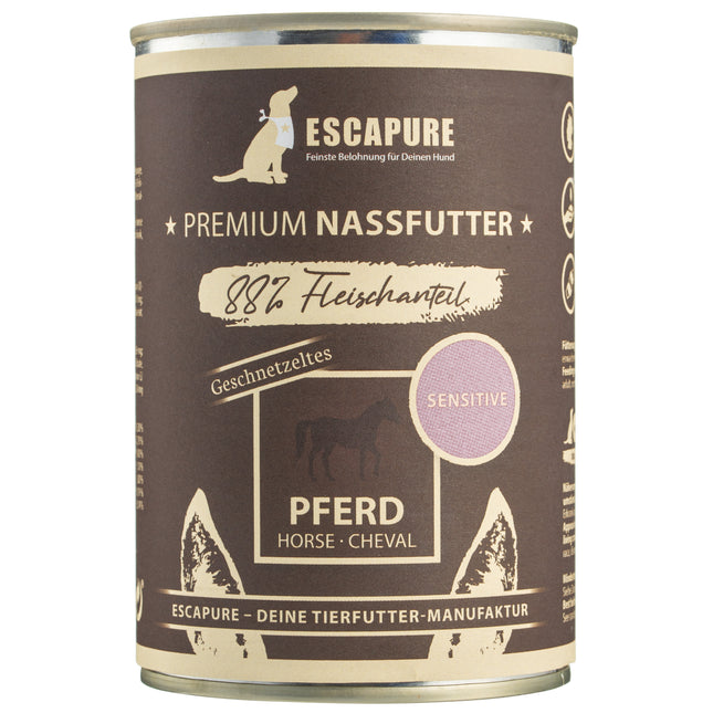 Escapure Sliced Horse - wet food for sensitive dogs, horse meat with vegetables, 88% meat