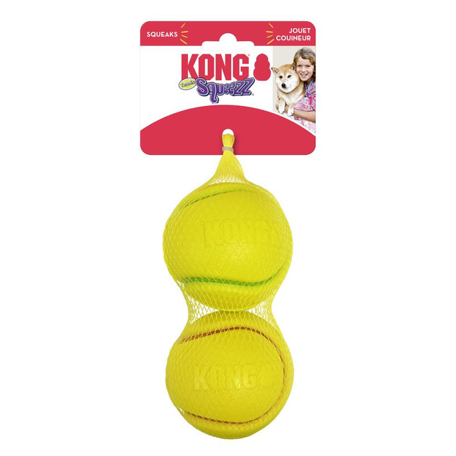 KONG Squeezz Tennis Ball 2pcs - squeaky rubber ball for dogs