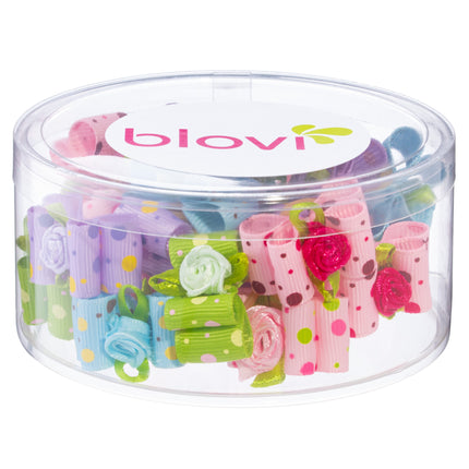 Blovi Bows Dots 25 pcs - elegant bows in colorful polka dots with a rose, on an elastic band, for dogs