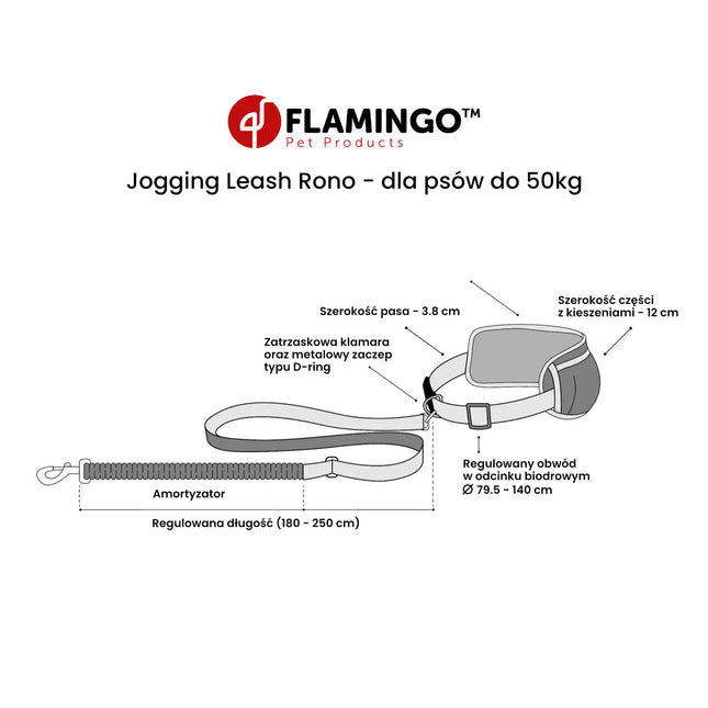 Flamingo Rono Jogging Leash - cushioned running leash for dogs, with a hip belt and pockets