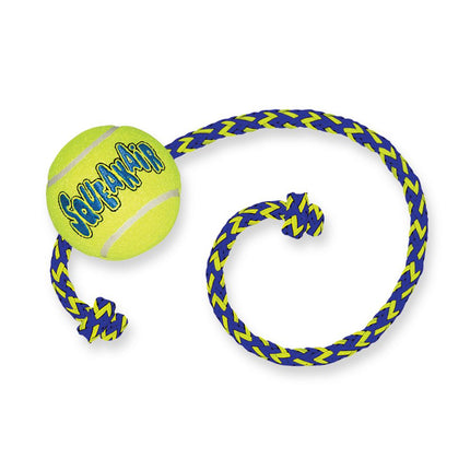 KONG SqueakAir Tennis Ball with Rope (6cm) - tennis ball for dogs with rope, with squeaker