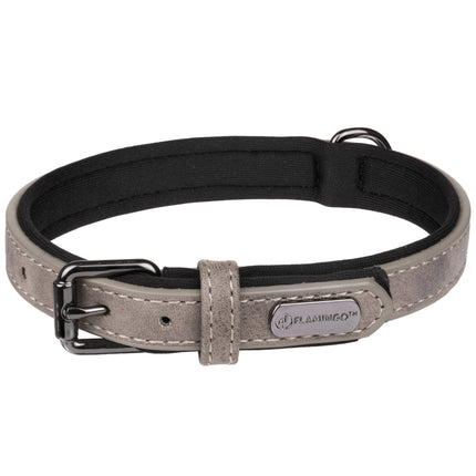 Flamingo Collar Delu Taupe - dog collar with lining, eco leather and neoprene