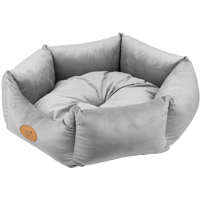 Blovi Bed Velur Love Light Grey - elegant velvet bed for dogs and cats, light grey hexagon