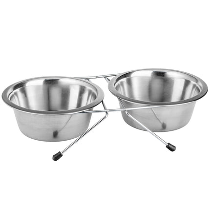 Flamingo Arjun Inox Bowl - double bowl on a stand for dogs and cats, made of stainless steel