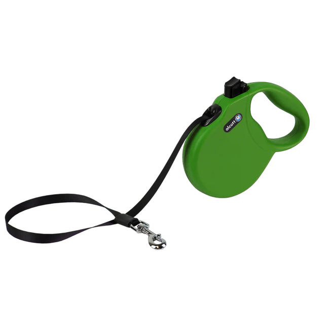 Alcott Wanderer Retractable Leash 5m Green - automatic leash for dogs, green