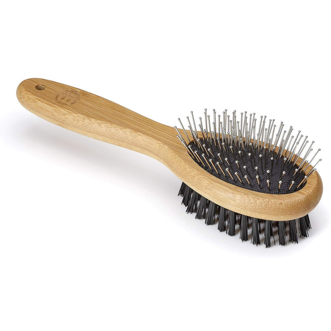 Mikki Bamboo Small Combi Brush - 2-in-1 bamboo brush with nylon bristles and metal pins