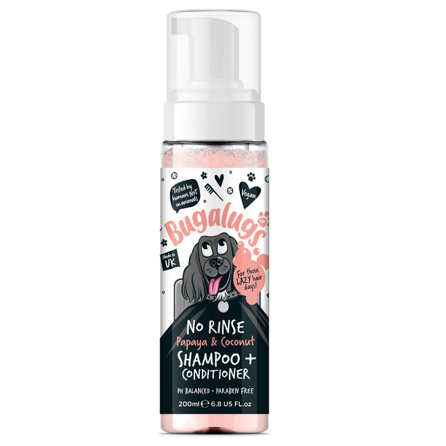 Bugalugs Papaya & Coconut 2in1 No Rinse Shampoo - dog shampoo with conditioner, no rinsing required, fruity scent