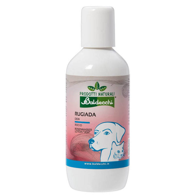 Baldecchi Rosewater Lotion Dew - cleansing preparation for pets' faces, paws, and intimate areas, with rose water.