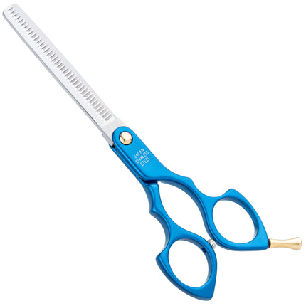 Madan Pet Grooming Thinning - professional, ultra-lightweight single-sided thinning shears made of Japanese stainless steel, aluminum handle - blue