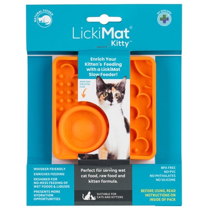 LickiMat Kitty - slow feeding mat for kittens and adult cats, with built-in bowl