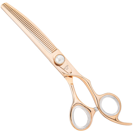 Geib Gold Pearl Curved Blender - single-sided curved thinning shears, 46 teeth, in an elegant gold color