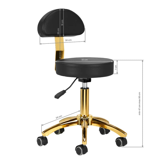 Activ AM - 304G Gold Black - gold grooming chair/stool with adjustable height, removable backrest, black