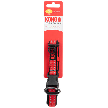 KONG Nylon Collar Red - dog collar with reflective stitching, red