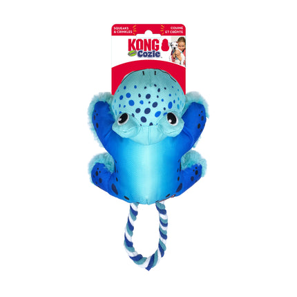 KONG Cozie Tuggz Frog - plush frog with rope, toy for small and medium dogs with squeaker