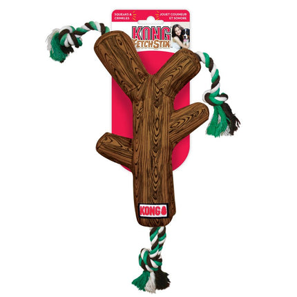 KONG FetchStix with Rope - plush stick for dogs with an inner rope and knots, featuring a squeaker