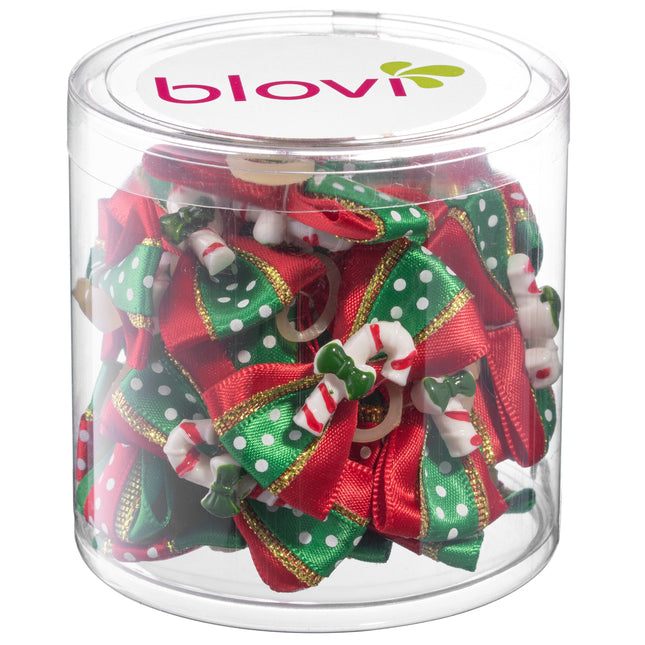 Blovi Christmas Bows Cane & 25 pcs - dog bows, holiday set, with cane or crystal