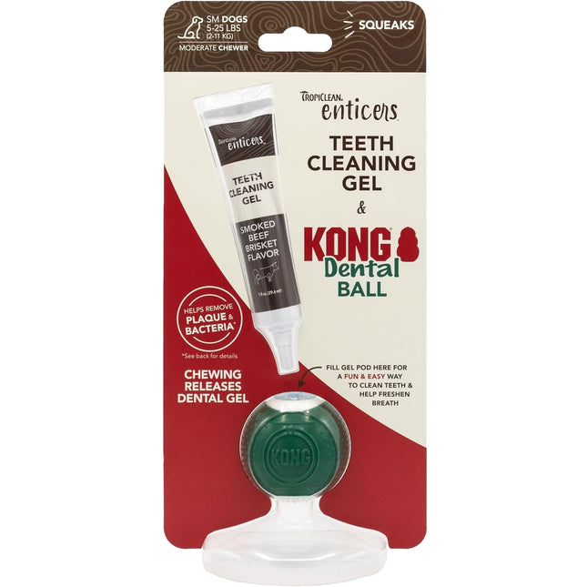 TropiClean Enticers KONG Dental Ball - set: dog teeth cleaning gel and KONG ball