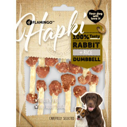 Flamingo Hapki Rabbit Rice Dumbbell - treats for dogs, rabbit, rice beef skin