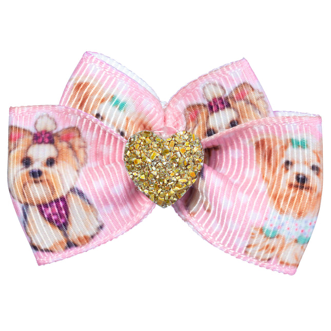 Blovi Bow Glamour bow for Yorkies with a golden heart