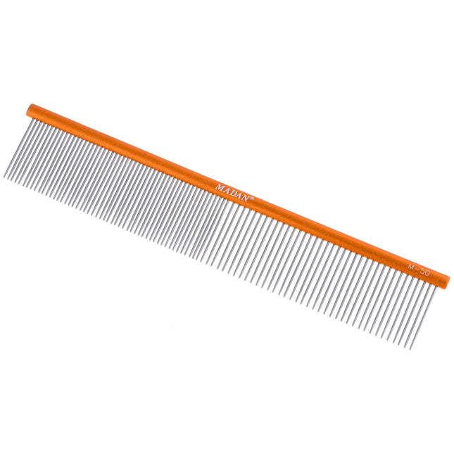 Madan Professional Ultra Light Comb - professional, very lightweight comb with an aluminum handle and mixed tooth spacing, thin pins 2.9c