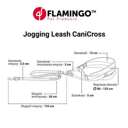 Flamingo CaniCross Jogging Leash - cushioned leash and wide running belt for jogging with your dog, black