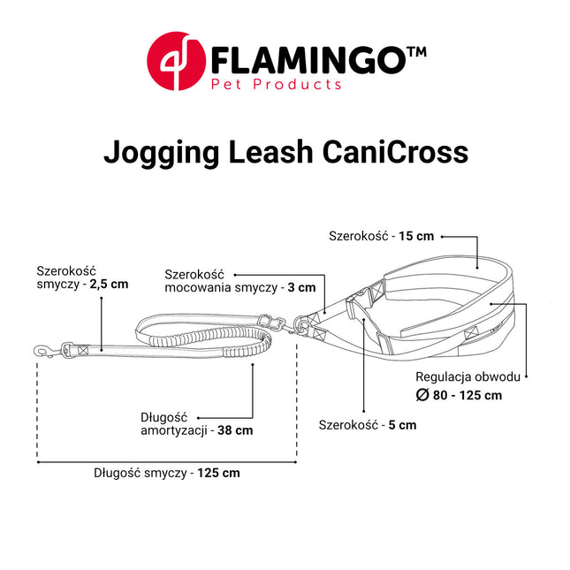 Flamingo CaniCross Jogging Leash - cushioned leash and wide running belt for jogging with your dog, black