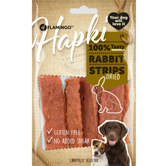 Flamingo Hapki Dried Rabbit Strips - dog treats, dried strips, rabbit and duck