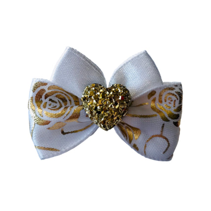 Blovi Bow Glamour satin bow with a golden rose motif