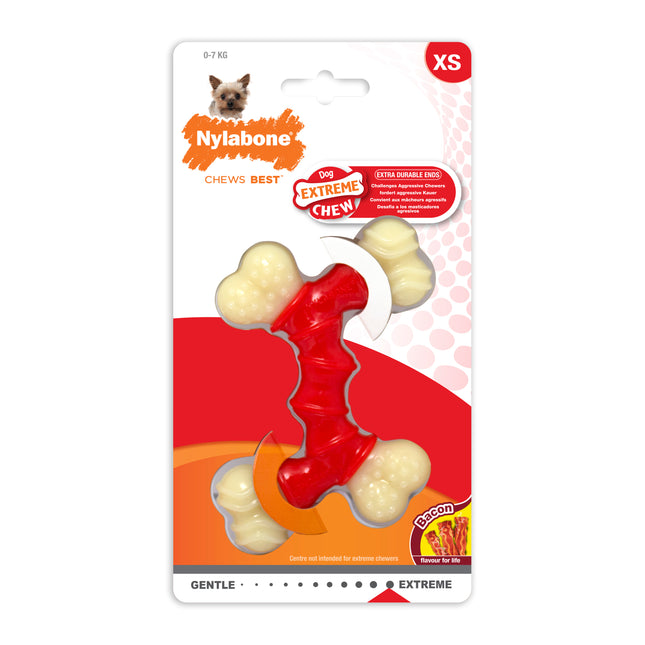 Nylabone Extreme Double - durable dog chew toy, bacon flavor