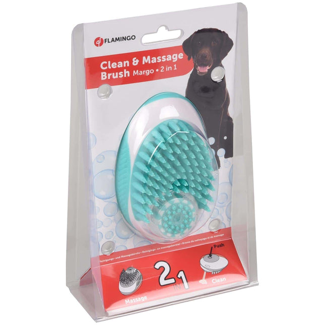 Flamingo Margo Clean & Massage Brush - 2-in-1 silicone brush with shampoo dispenser for washing and massaging your dog