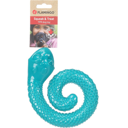 Flamingo Sneaky Snake Dog Toy - twisted rubber snake for dog treats, with a squeaker