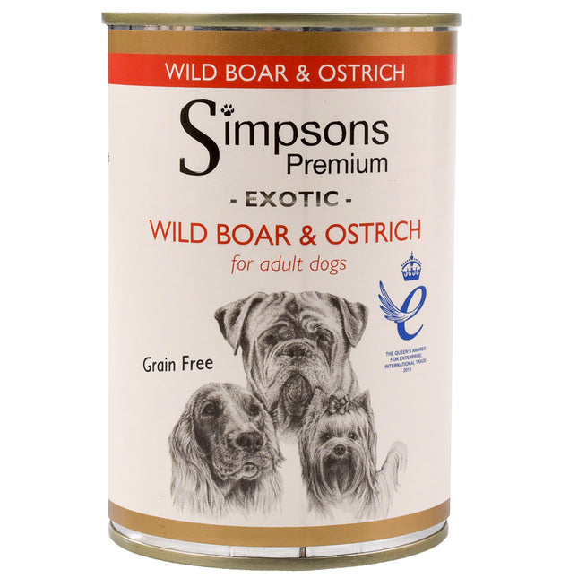 Simpsons Premium Wild Boar & Ostrich Casserole - wet food for dogs, with wild boar meat, ostrich, and organic vegetables, grain-free