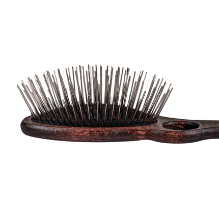 Blovi Wood Pin Brush - large, sturdy wooden brush with a long metal pin and a finger hole