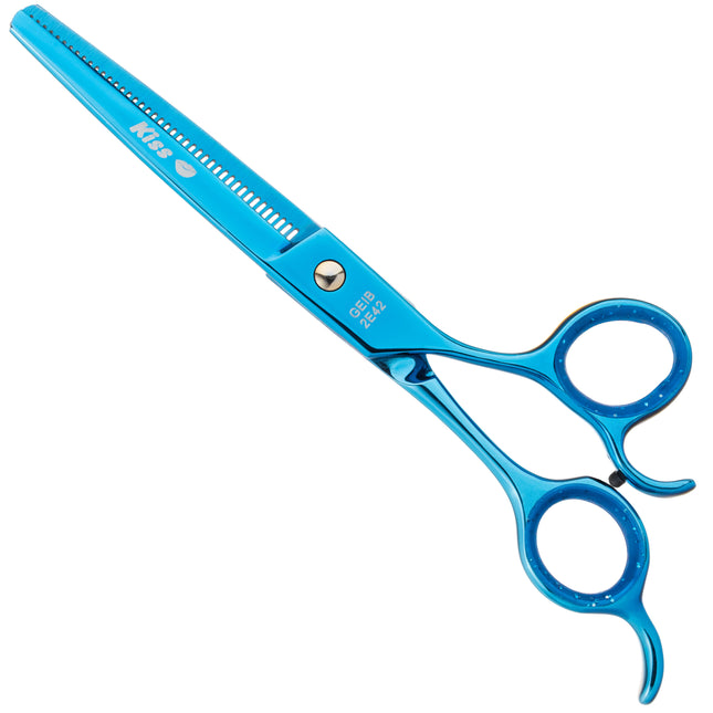 Geib Kiss Gold Blue Blender 6.5 - single-sided thinning shears for groomers, with a blue finish, 42 teeth