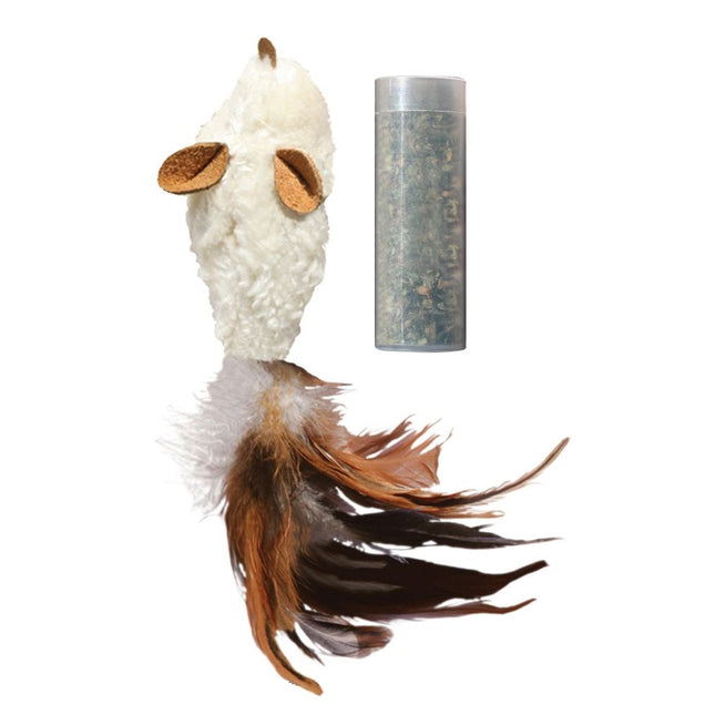 KONG Cat Refillables Catnip Feather Mouse - plush mouse for cats with feathers, with a supply of catnip