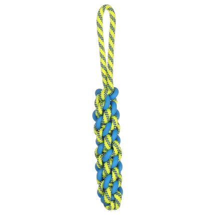 Flamingo Knotted Stick - braided tug toy for dogs, blue - yellow