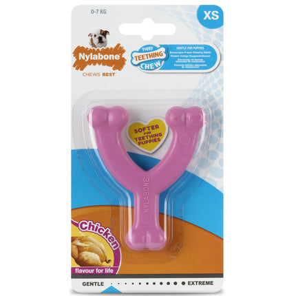 Nylabone Puppy Chicken Wishbone - chew toy for puppies, with a chicken scent