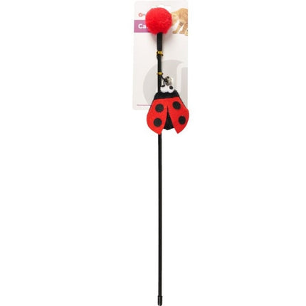 Flamingo Cat Dangler Happy Bug - cat wand with a ladybug, pom-pom, and bell