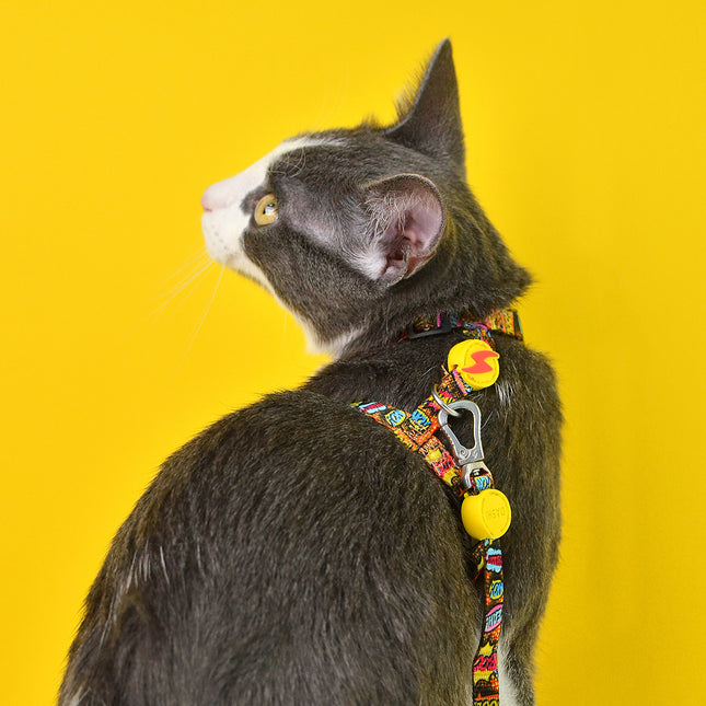 Dashi Boom Cat Harness + Leash - harness and leash set for cats, comic pattern