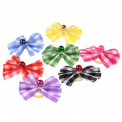 Blovi Bows Checkered 25pcs - checkered bows for dogs, with beads, on elastic