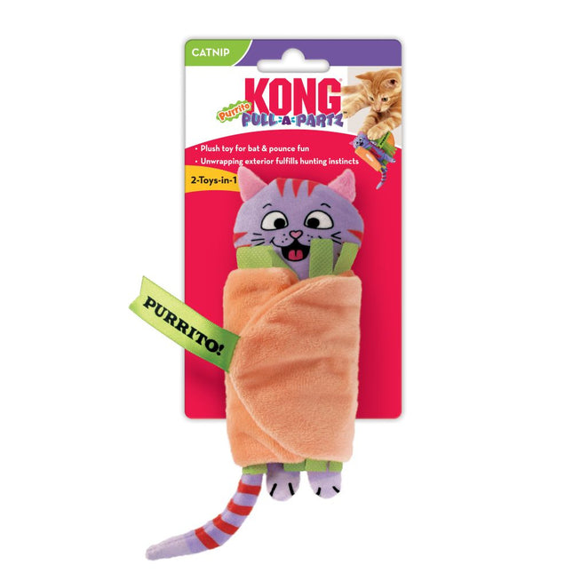 KONG Pull - A - Partz Purrito - 2-in-1 toy for cats, crinkly cat in a burrito, with catnip