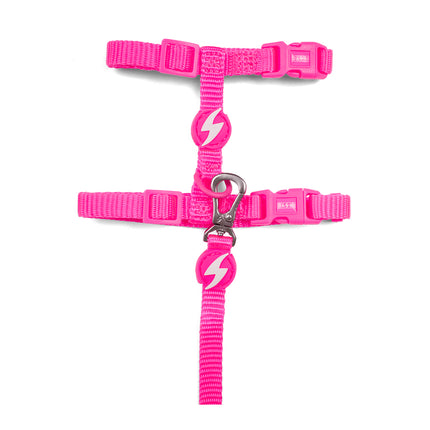 Dashi Neon Pink Cat Harness + Leash - nylon harness and leash set for cats, neon pink