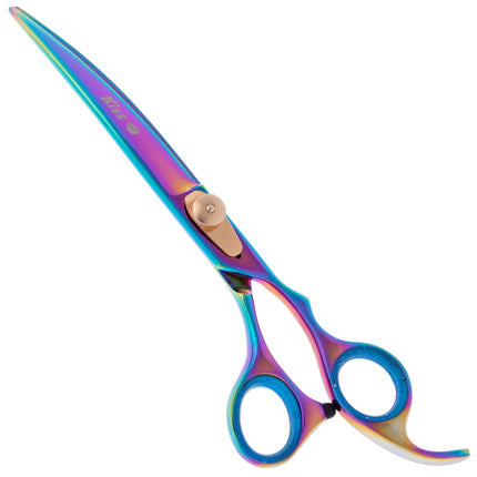 Geib Rainbow Kiss Curved Scissors - high-quality curved scissors with micro-serration and a rainbow finish