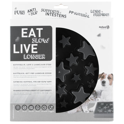 Eat Slow Live Longer Star S - square bowl for dogs that slows down eating, stars