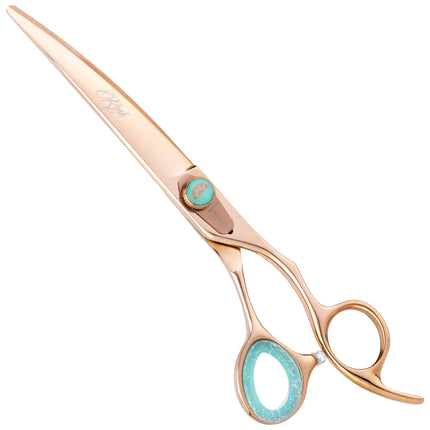 Kenchii Rose Offset Curved Scissors - rose gold grooming scissors, curved, with micro-serration