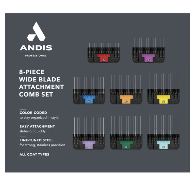 Andis Wide Blade Comb Set - stainless steel attachment comb set for wide Snap-On blades